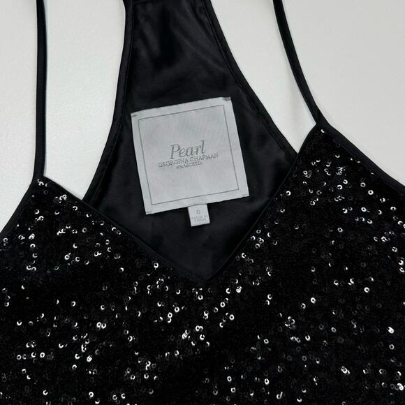 Pearl Georgina Chapman of Marchesa | Black Sequin Trapeze Mini Dress - Picture 6 of 8